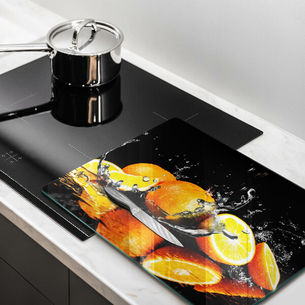 Chopping board glass Juicy fruit oranges