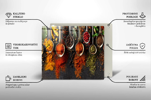 Chopping board Spoons with spices