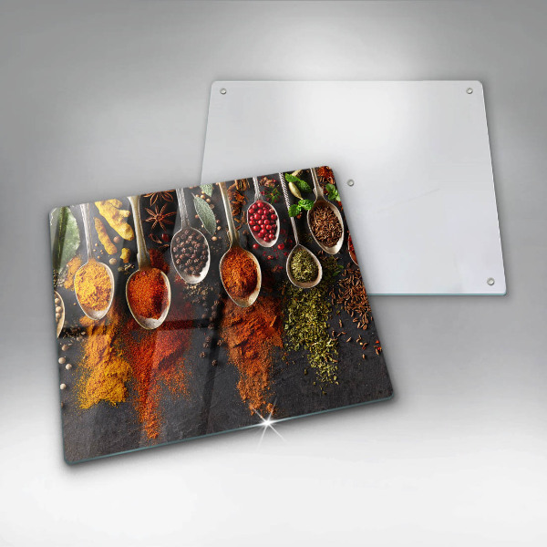 Chopping board Spoons with spices