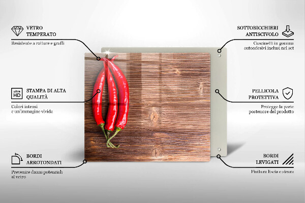 Chopping board Chili peppers on wood