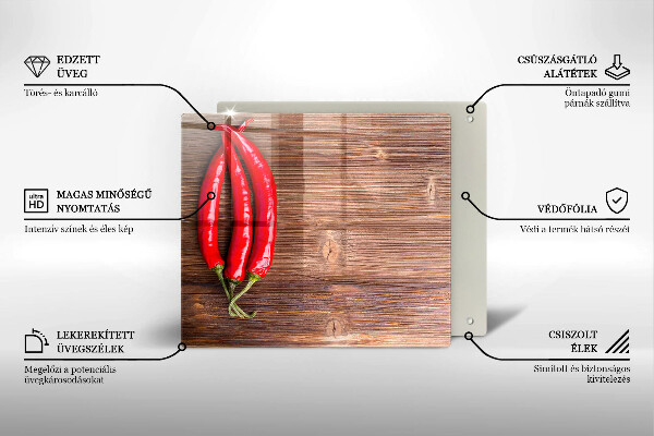 Chopping board Chili peppers on wood