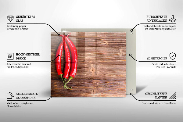 Chopping board Chili peppers on wood