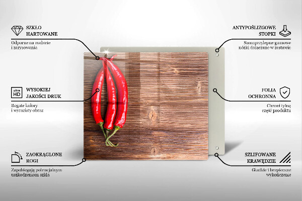 Chopping board Chili peppers on wood