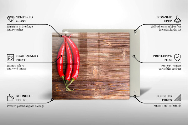 Chopping board Chili peppers on wood