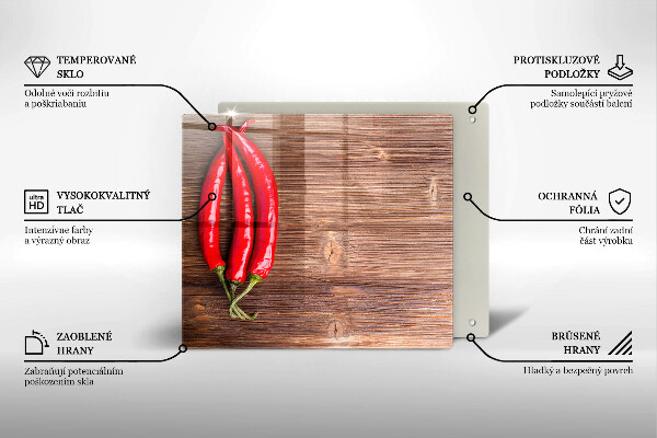 Chopping board Chili peppers on wood