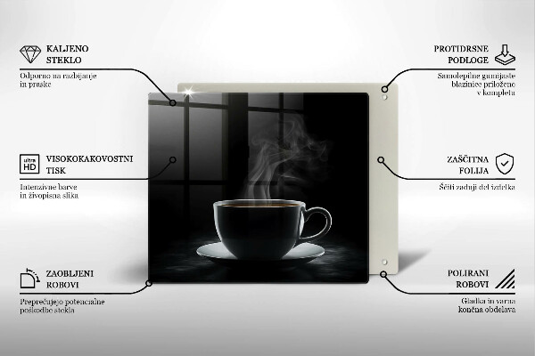 Chopping board Hot cup of coffee