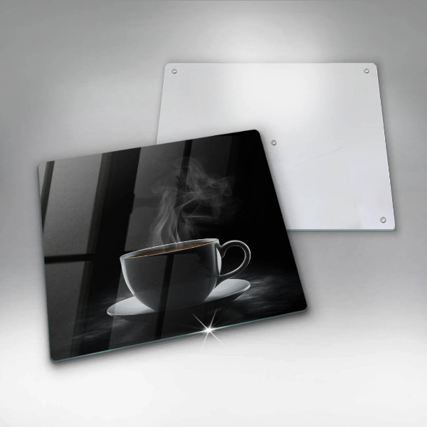 Chopping board Hot cup of coffee