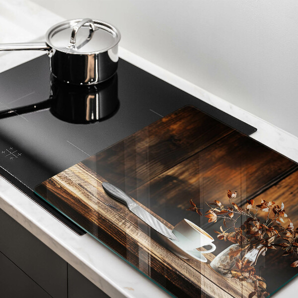 Chopping board Coffee cup and wood