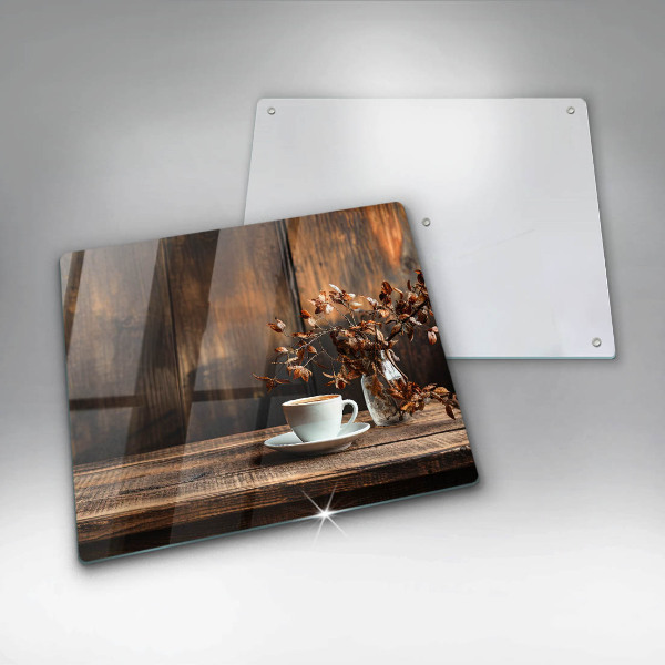 Chopping board Coffee cup and wood