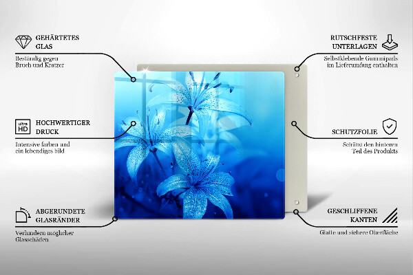 Glass worktop protector Blue flowers