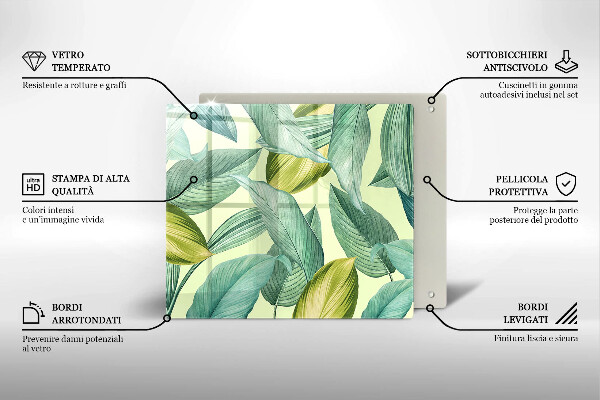 Glass worktop protector Green tropical leaves