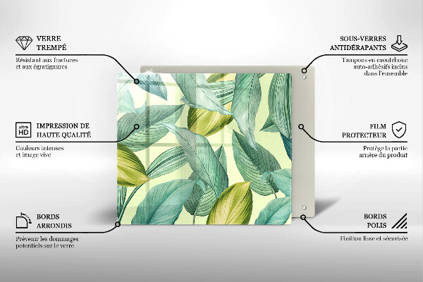 Glass worktop protector Green tropical leaves