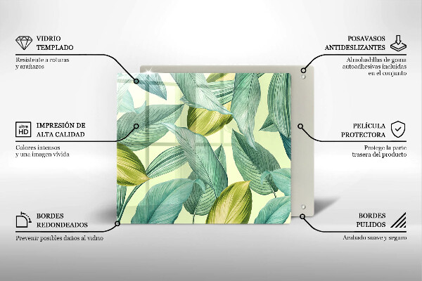 Glass worktop protector Green tropical leaves