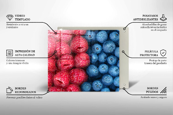 Chopping board Fruit of raspberry and blueberries