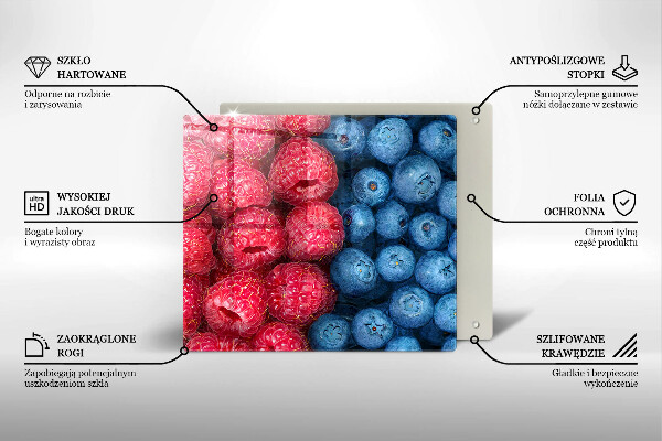 Chopping board Fruit of raspberry and blueberries