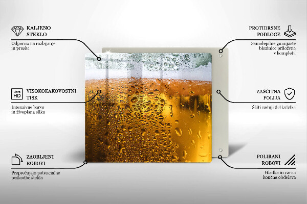 Chopping board Wet glass of beer