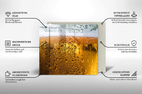 Chopping board Wet glass of beer