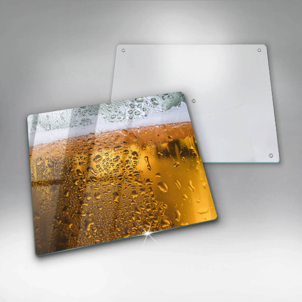 Chopping board Wet glass of beer