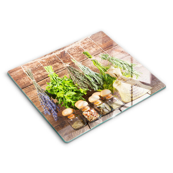 Chopping board Herbs spices and wood