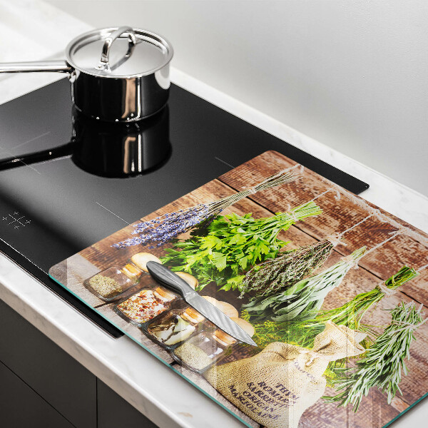 Chopping board Herbs spices and wood