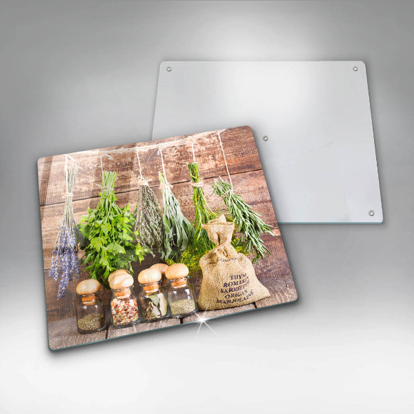 Chopping board Herbs spices and wood