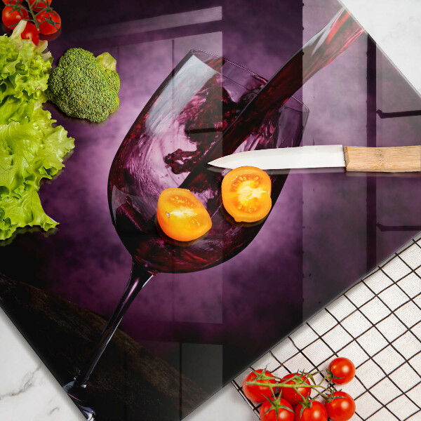 Chopping board A glass of wine