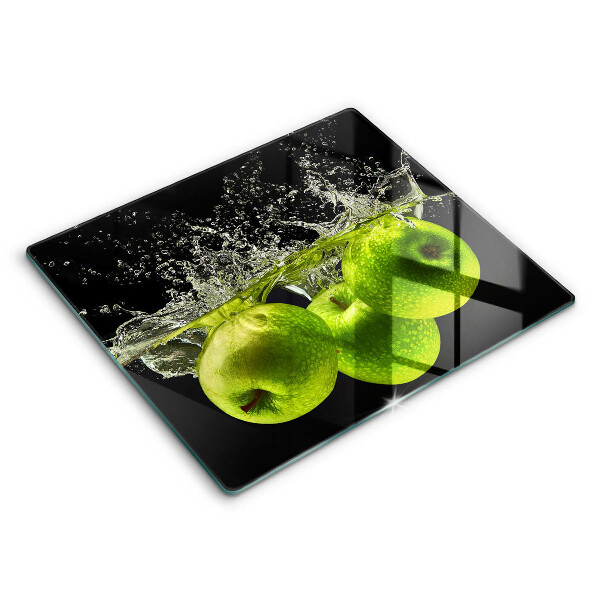 Chopping board Green apples and water