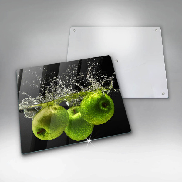 Chopping board Green apples and water