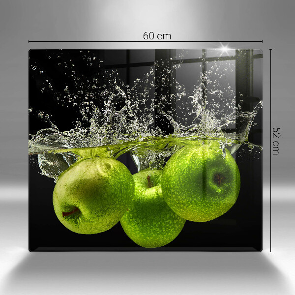 Chopping board Green apples and water