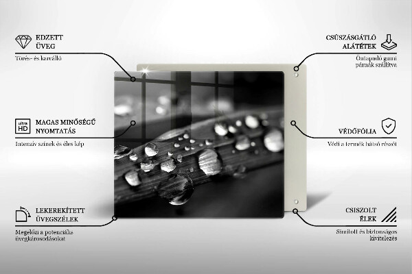 Chopping board Drops of dew on the leaves