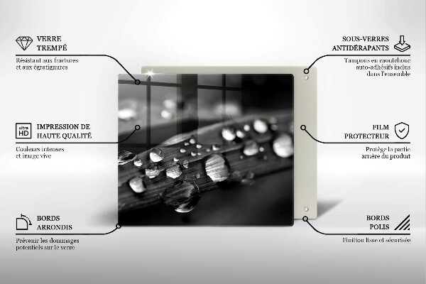 Chopping board Drops of dew on the leaves