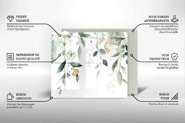 Chopping board Watercolor leaves