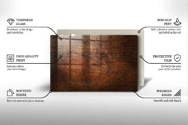 Glass kitchen board Dark wood board