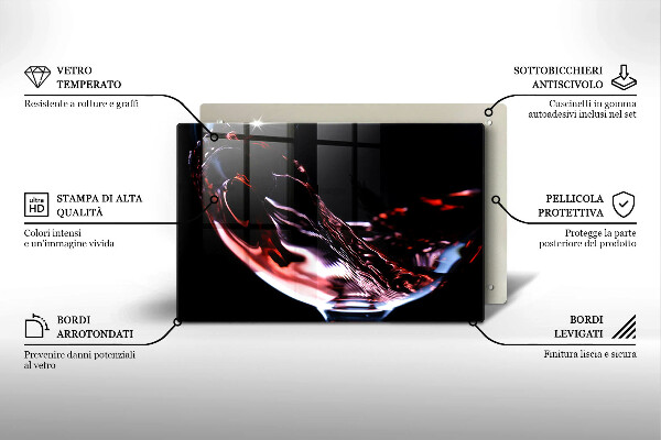 Chopping board glass A glass of red wine