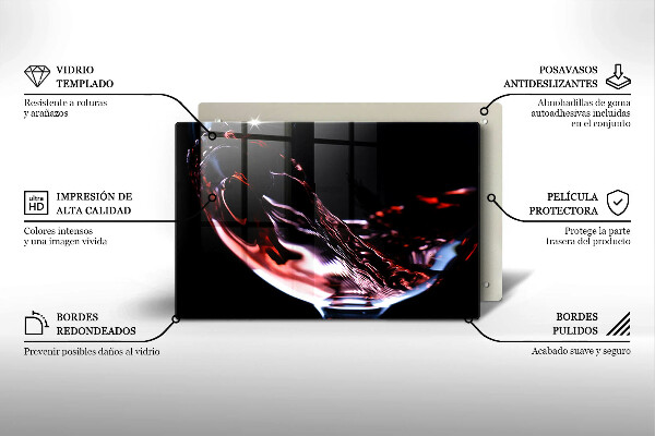 Chopping board glass A glass of red wine