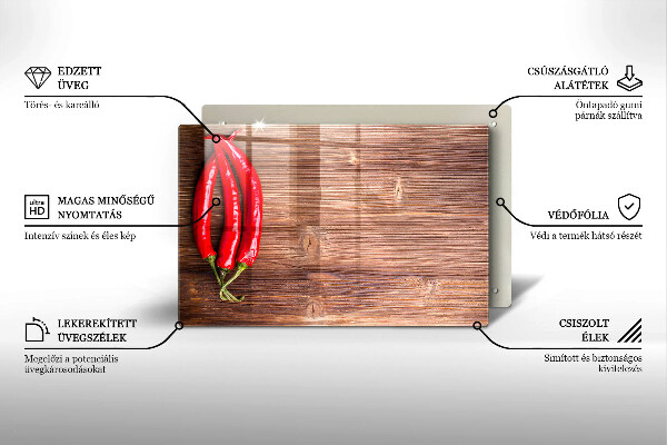 Glass cutting board Chili peppers on wood