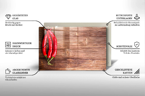 Glass cutting board Chili peppers on wood