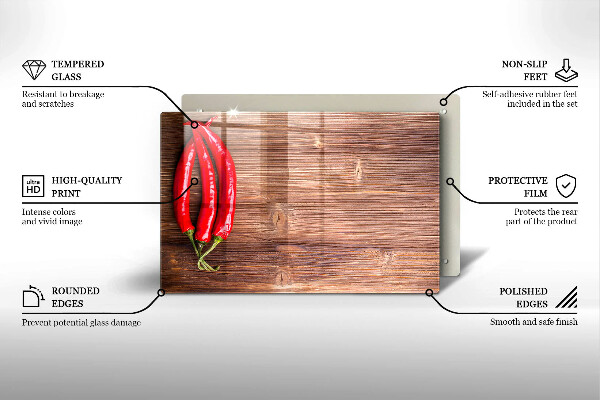 Glass cutting board Chili peppers on wood