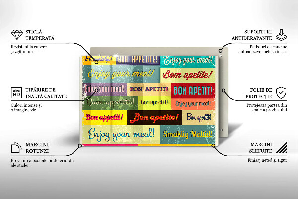 Chopping board glass Enjoy your meal transcriptions