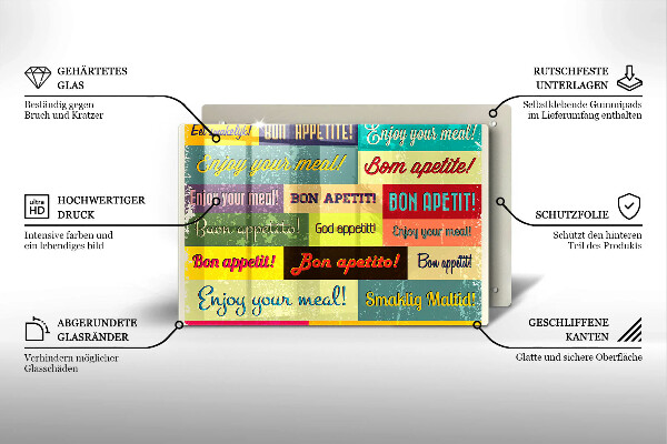 Chopping board glass Enjoy your meal transcriptions