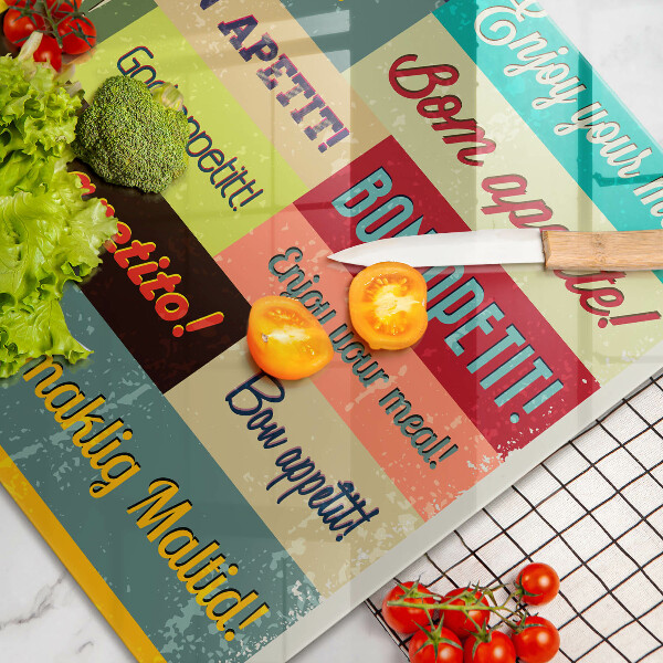 Chopping board glass Enjoy your meal transcriptions