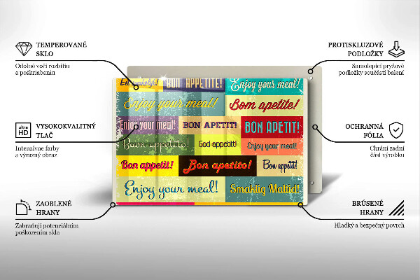 Chopping board glass Enjoy your meal transcriptions