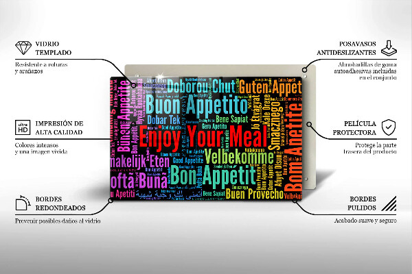 Chopping board glass Enjoy your meal transcriptions