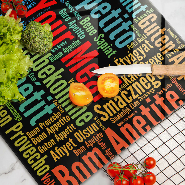 Chopping board glass Enjoy your meal transcriptions