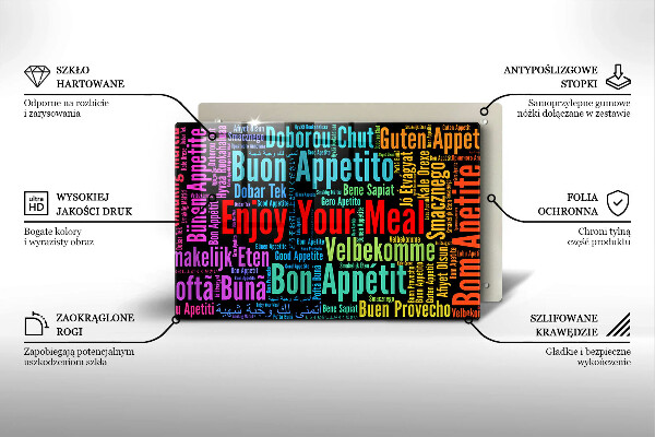 Chopping board glass Enjoy your meal transcriptions