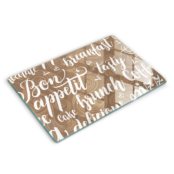 Chopping board glass Text Bon Appetit