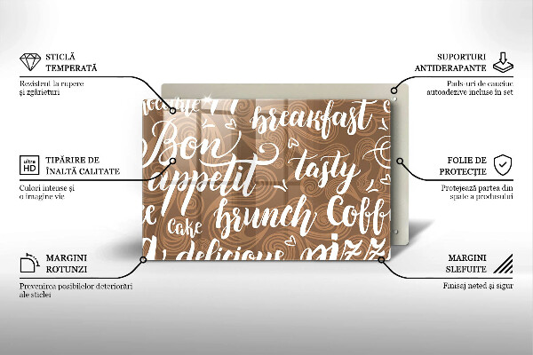 Chopping board glass Text Bon Appetit