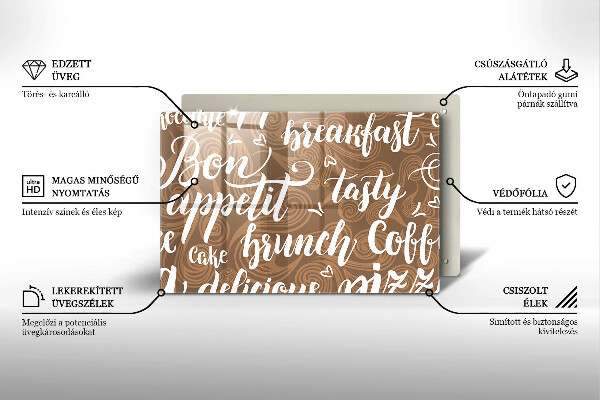 Chopping board glass Text Bon Appetit