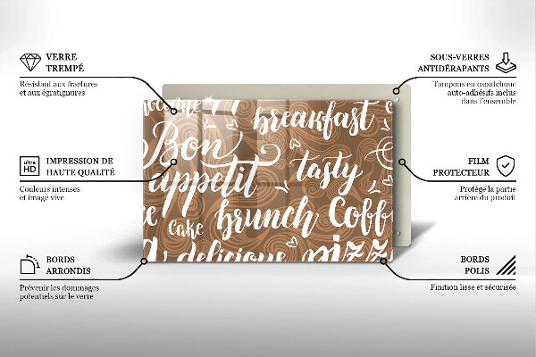 Chopping board glass Text Bon Appetit