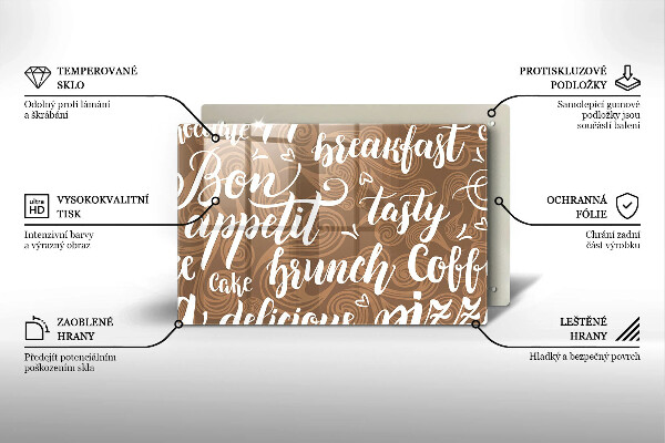 Chopping board glass Text Bon Appetit